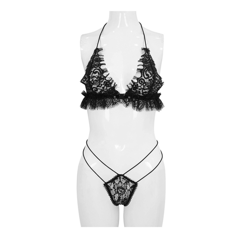 Ladies Black Two-Piece Lingerie: Erotic Set Wear.