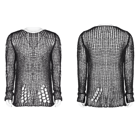 Men's Distressed Mesh Pullover - Stylish Design.