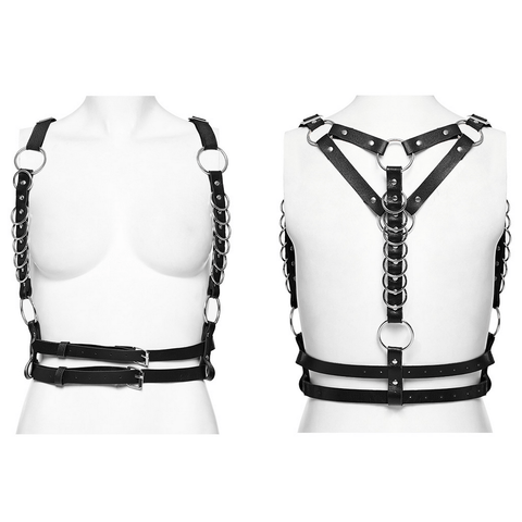 Punk Harness with Adjustable Fit and Metal Embellishments.