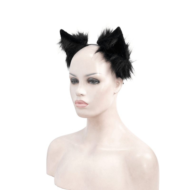 Black Faux Fur Cat Ear Headdress - Gothic Fashion Accessory.