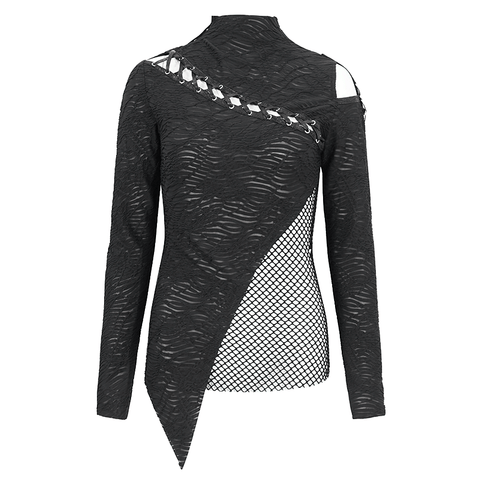 Gothic Patchwork Top for Women - Half-High Neck Chic.
