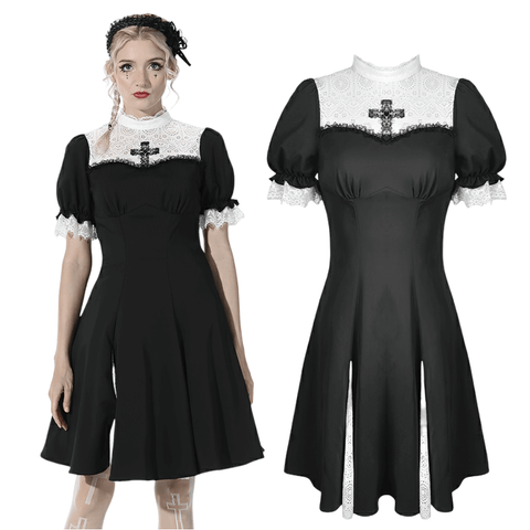 Ethereal Charm: Lace Cross Dress for the Enigmatic Spirit.
