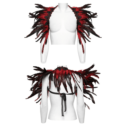 Dramatic Red and Black Feather Shoulder Accent for Women.