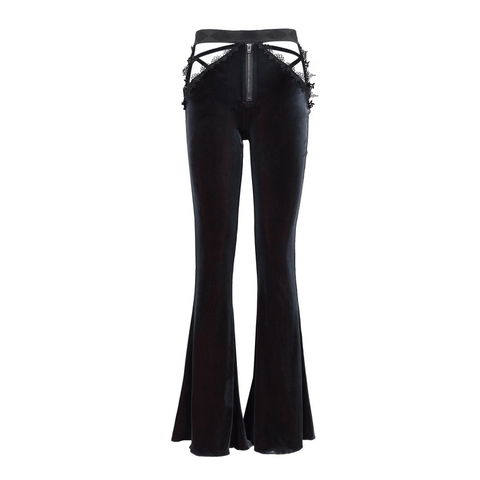 Black Velvet Flare Pants: Opulent Gothic Attire.