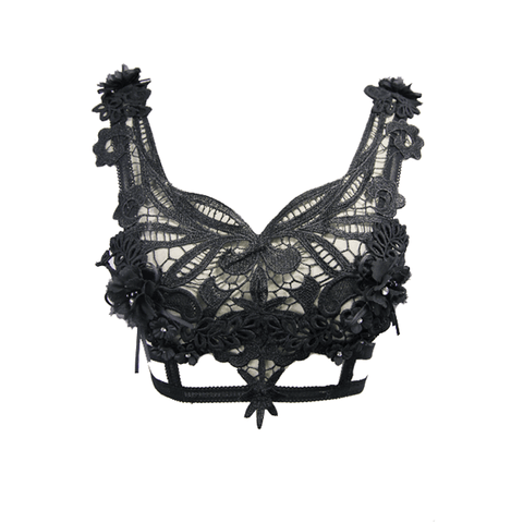 Black Guipure Top / Gothic Grace Fabric Feather-Attach Top.