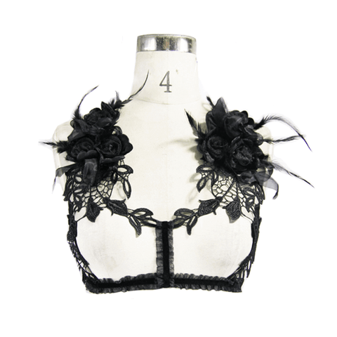 Ladies Black Lace Chest Harness Top - Elegant Gothic Apparel.