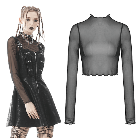 Sheer Black Crop Top - Punk Mesh Top for Edgy Layering.