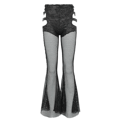 Gothic Mesh Flared Pants with Side Buckle Belts