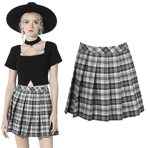 Monochrome Plaid Mini Skirt: Embrace Edgy Grunge Chic.