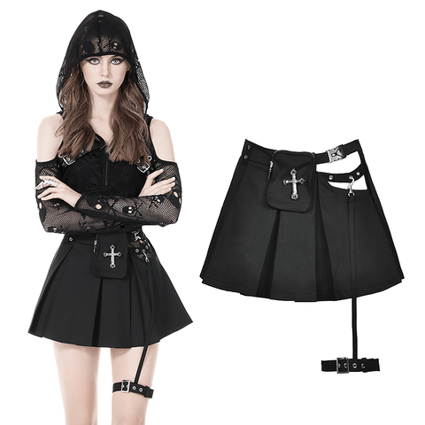 Gothic Women's Skirt with Metal Details and Pocket.