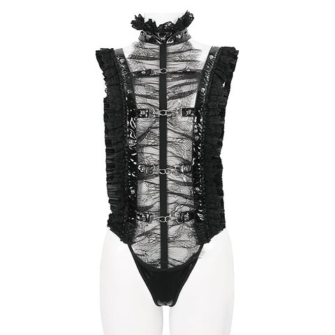 Gothic Charm: Seductive Black Lace Bodysuit.