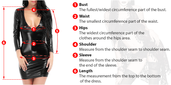 This picture shows how to measure Female Sexy Clothing size by EVE's Secrets.