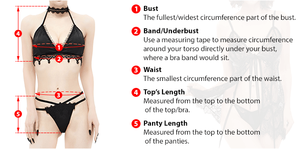 This picture shows how to measure Female Lingerie size by EVE's Secrets.