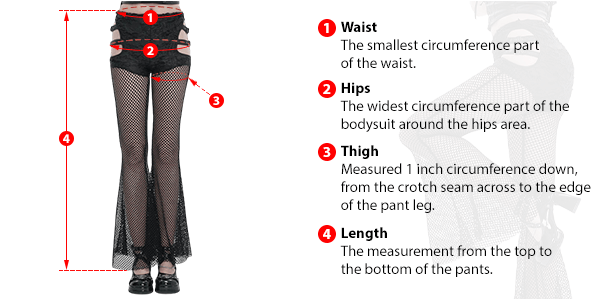 This picture shows how to measure Female Pants size by EVE's Secrets.
