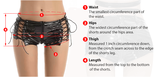 This picture shows how to measure Female Shorts size by EVE's Secrets.