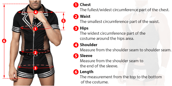 This picture shows how to measure Male Costume size by EVE's Secrets.