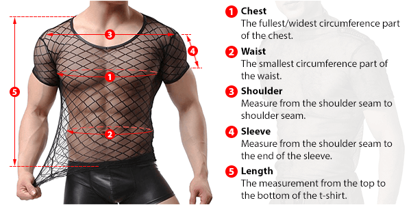 This picture shows how to measure Male T-Shirt size by EVE's Secrets.
