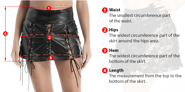 This picture shows how to measure Female Skirt size by EVE's Secrets.
