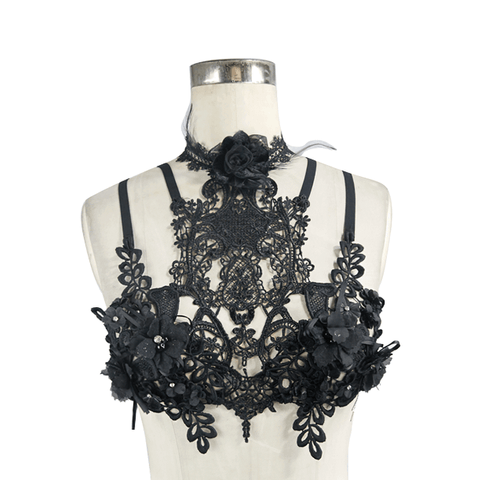 Lace Harness with 3D Flowers - Removable Glass Diamonds.