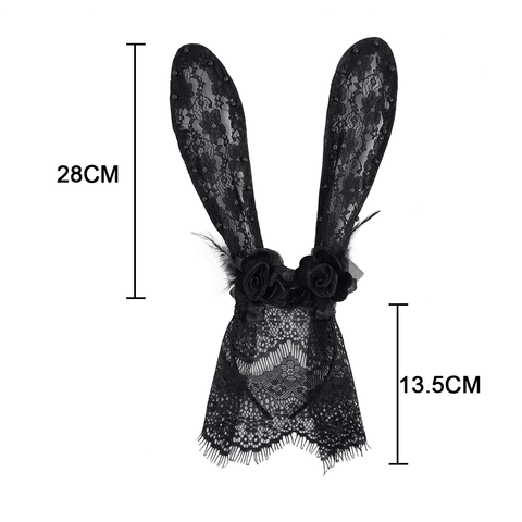 Black Lace Rabbit Ears Mask - Gothic Fashion Accessory.