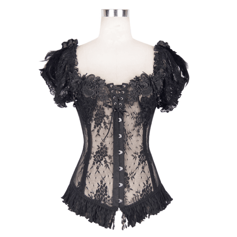 Gothic Lace Corset: Sheer Black Charm Clothing.