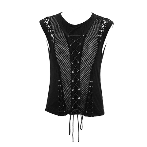 Men's Top with Drawstring and Mesh - Punk Stylish Wear.