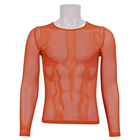 Men's Orange Mesh Top: Alternative Fashion for You.