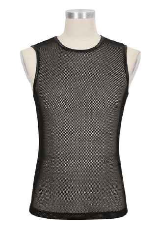 Gothic Style Black Sleeveless Mesh Tank Top for Men.