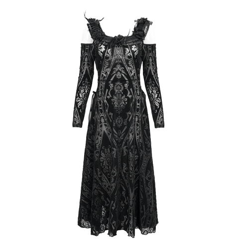Gothic Off-Shoulder Semi-Transparent Dress: Ruffled Sensation.