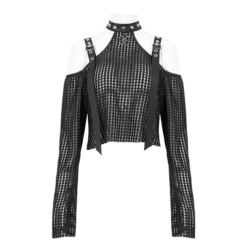 Punk Meets Gothic - Off-Shoulder Halter Top with a Twist.