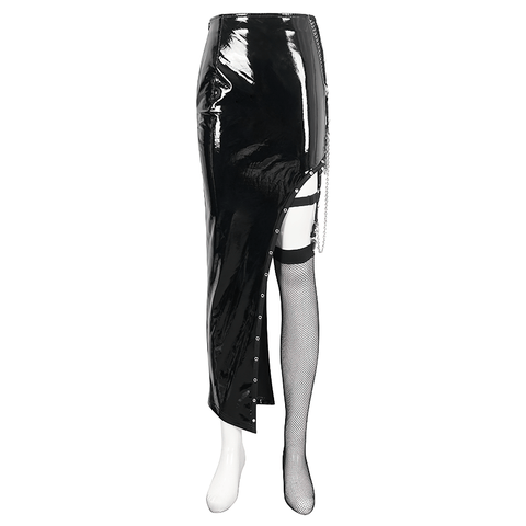 Punk Women's Asymmetrical Patent Leather Skirt.