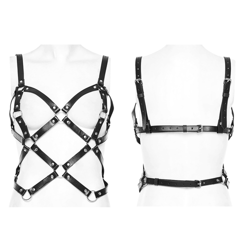 Punk Harness - PU Leather with Metal Ring Structure.