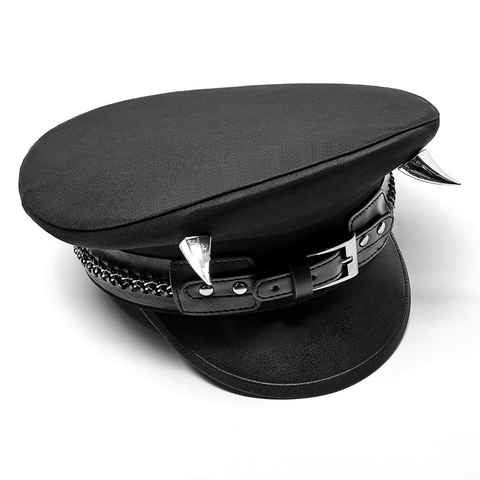 Stylish Military Hat with Punk-Inspired Details.