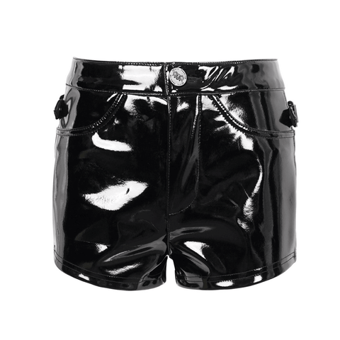 Black PU Leather Women's Shorts - Edgy Punk Attire.