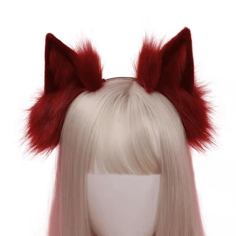 Red Faux Fur Cat Ear Headdress - Stylish Gothic Accessory.