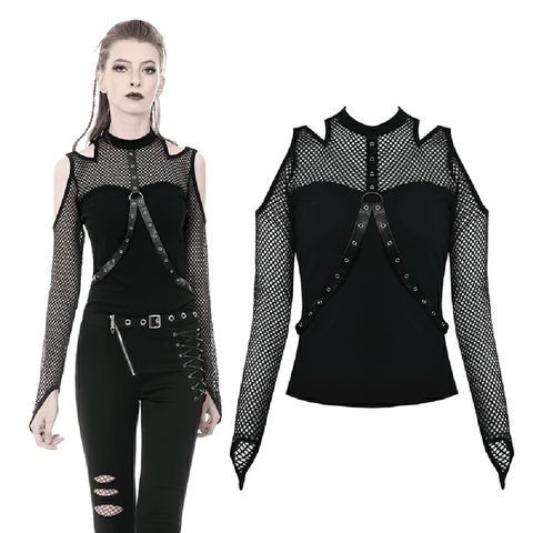 Mesh and Studs Long Sleeves Top for a Gothic Vibe.