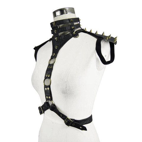 Spiked PU Leather Harness: Stylish Steampunk Fashion.