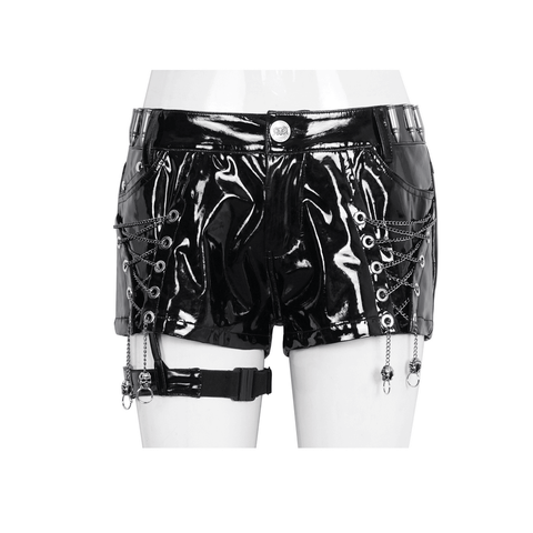 Glossy Punk Rock Shorts with Stylish Metal Details.