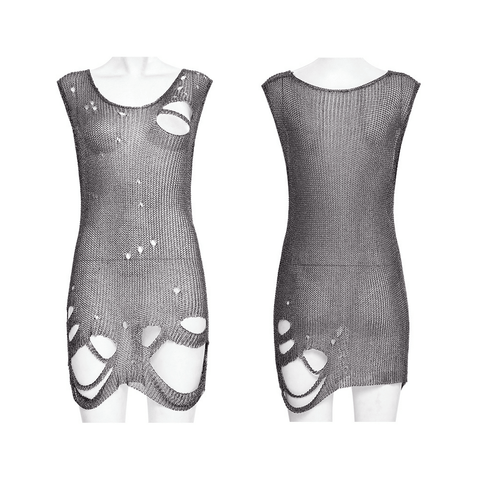 Get the Punk Vibe: Distressed Knit Top with Silver Yarn.