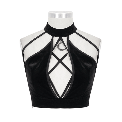 Elegant Crop Top in Gothic Style with a Lunar Accent.