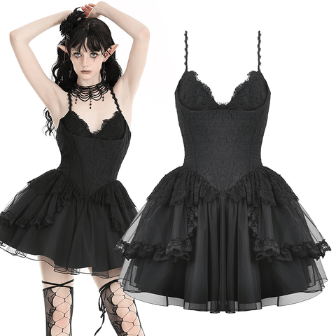 Chic Black Tulle Corset Dress With Lace-Up.