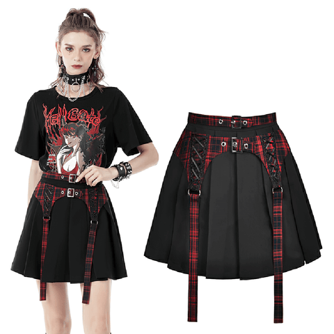 Chic Pleated Skirt with Tartan Accents for Women.&nbsp;