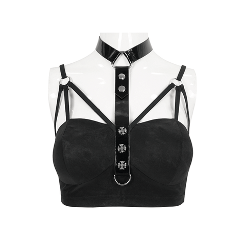 Black Bra for Women with Faux Leather Neck Strap.