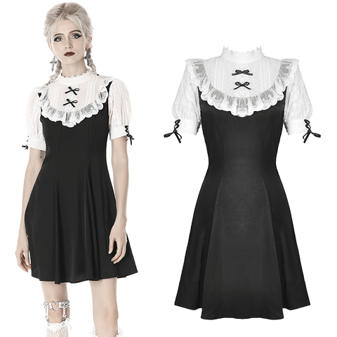 Gothic Lolita Dress with Puff Sleeves and White Bust.
