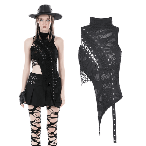 Gothic Women's Lace-Up Top: Asymmetrical and Dark Styles.