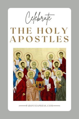 Icon of Twelve Apostles with the title "Celebrate the Holy Apostles"