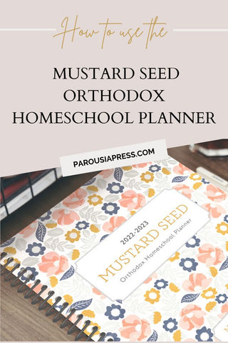 Photo of closed Mustard Seed Homeschool Planner on a table
