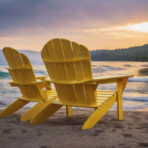 2 Yellow Adirondack Chairs on the shore