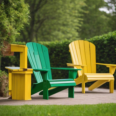 2 adirondack chairs green and yellow