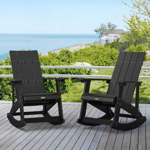 2 black Outdoor Adirondack Rocking Chairs